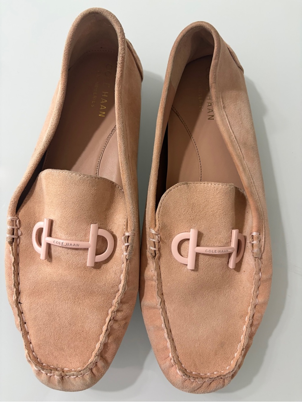 Cole Haan Pink Suede Loafers with Signature Hardware